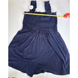 NEW TANOU Womens XL Navy Smocked Romper Wide Leg Pockets Sleeveless Stretch Comf